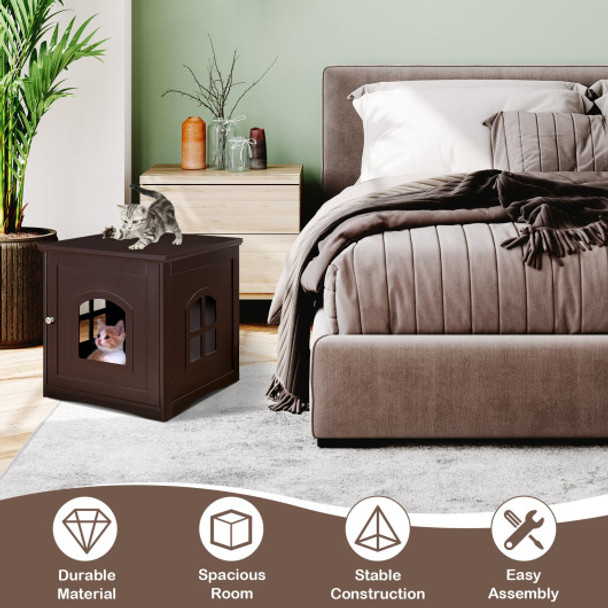 Side Table Nightstand Decorative Cat House-Brown