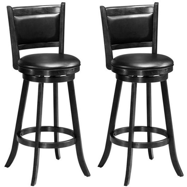 Set of 2 29 Inch Swivel Bar Height Stool Wood Dining Chair Barstool-Black