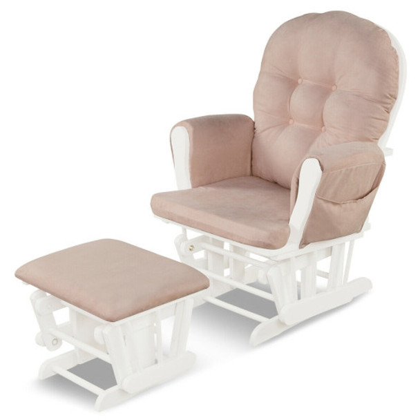 Solid Wood Gliding Chair Set with Pockets and Ottoman for Relaxing-Pink