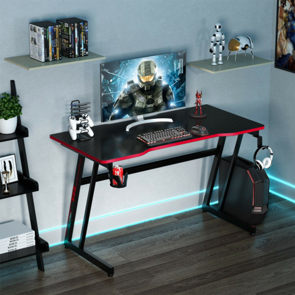 47.5 Inch Z-Shaped Computer Gaming Desk with Handle Rack-Red