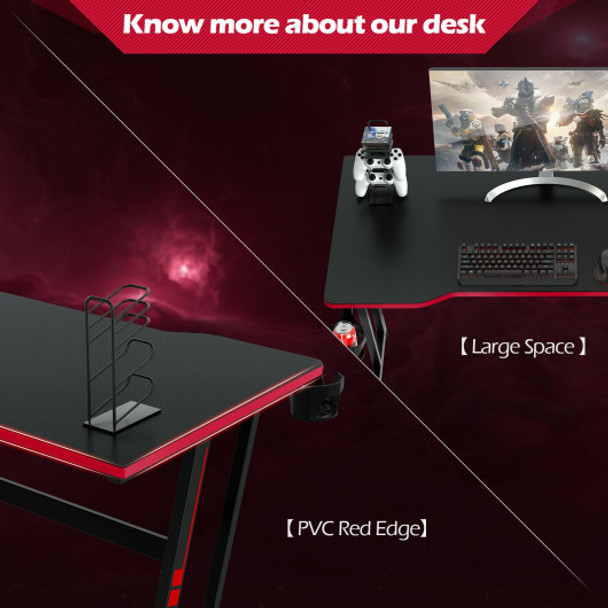 47.5 Inch Z-Shaped Computer Gaming Desk with Handle Rack-Red