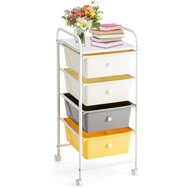 4-Drawer Cart Storage Bin Organizer Rolling with Plastic Drawers-Yellow