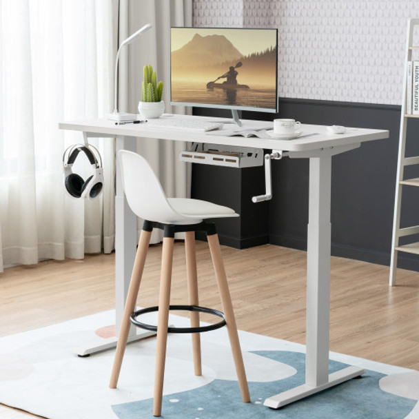 Hand Crank Sit to Stand Desk Frame Height Adjustable Standing Base-White