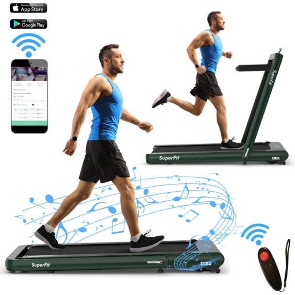 4.75HP 2 In 1 Folding Treadmill with Remote APP Control-Green