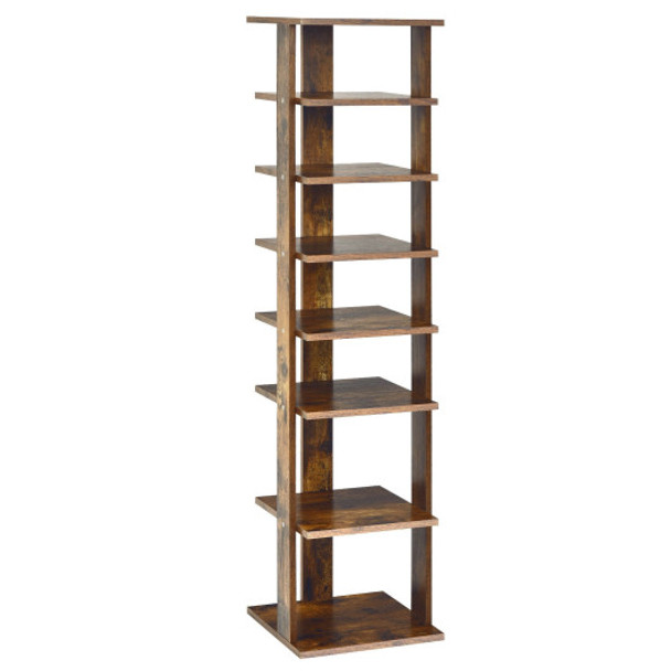 Wooden Shoes Storage Stand 7 Tiers Shoe Rack Organizer Multi-shoe Rack Shoebo-Rustic Brown