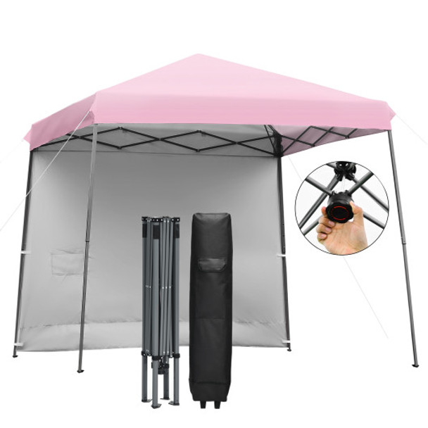 10 x 10 Feet Pop Up Tent Slant Leg Canopy with Detachable Side Wall-Pink