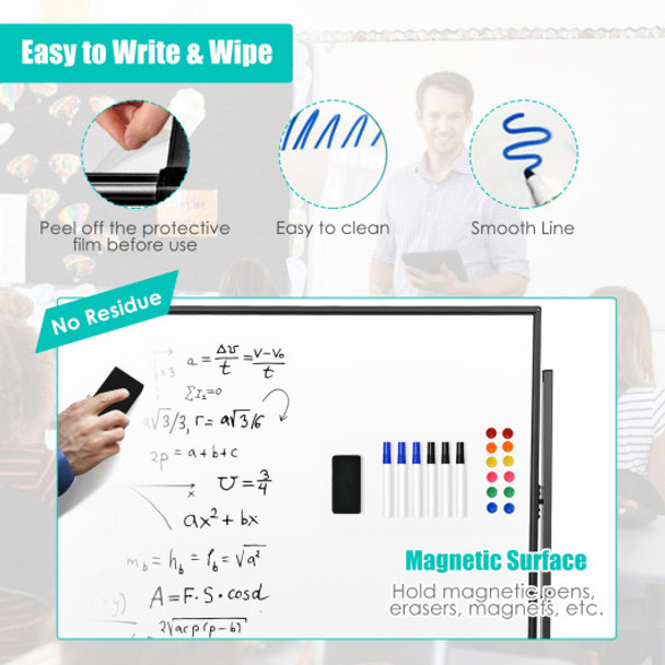 48 x 36 Inch Mobile Magnetic Double-Sided Reversible Whiteboard Height Adjust