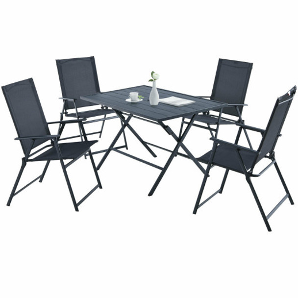 5 Piece Patio Dining Furniture Set with 4 Armchairs and 1 Dining Table-Gray