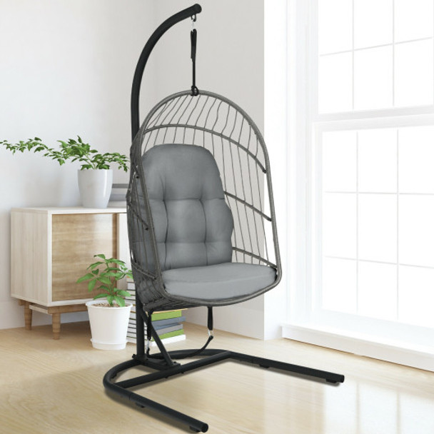 Hanging Wicker Egg Chair with Stand -Gray