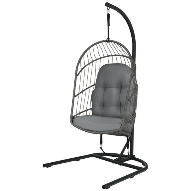 Hanging Wicker Egg Chair with Stand -Gray