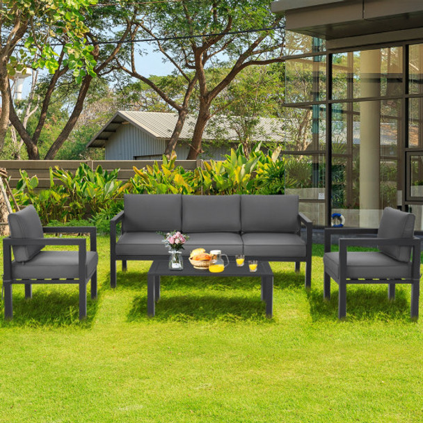 4 Pieces Outdoor Furniture Set for Backyard and Poolside-Gray