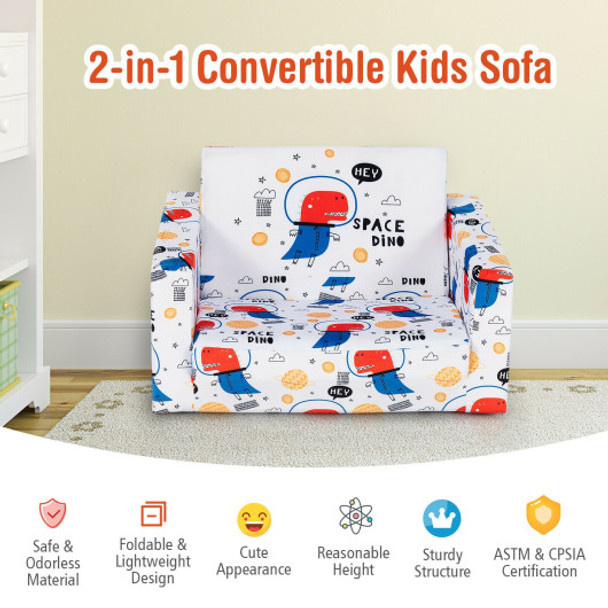 2-in-1 Convertible Kids Sofa with Velvet Fabric-White