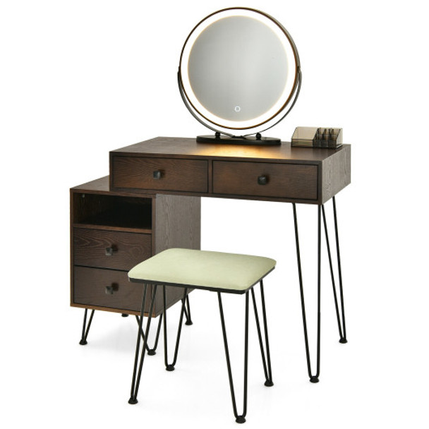 Modern Dressing Table with Storage Cabinet-Brown