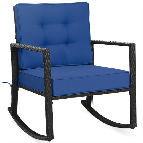 Patio Rattan Rocker Outdoor Glider Rocking Chair Cushion Lawn-Navy