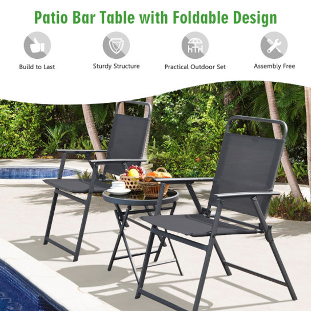 3 Pieces Outdoor Bistro Set with Folding Table and Chairs for Garden-Gray