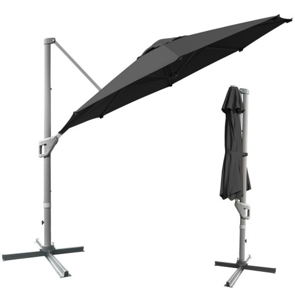 11ft Patio Offset Umbrella with 360° Rotation and Tilt System-Gray