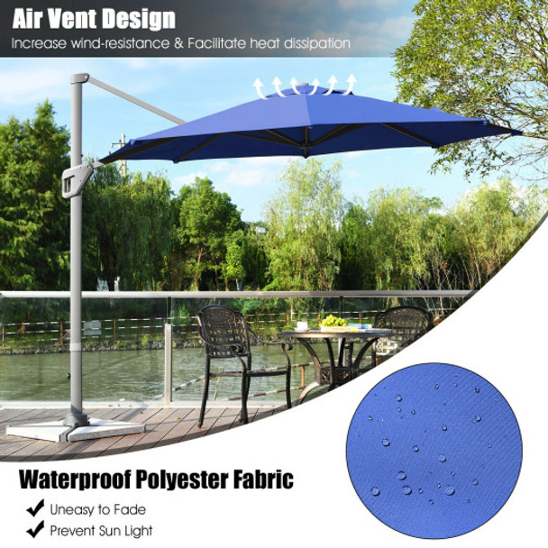 11ft Patio Offset Umbrella with 360° Rotation and Tilt System-Navy