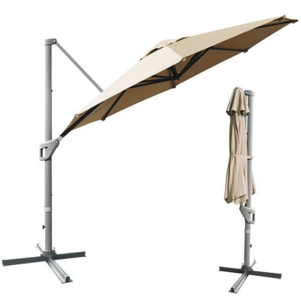 11ft Patio Offset Umbrella with 360° Rotation and Tilt System-Coffee