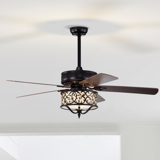 52 Inches Light Retro Ceiling Fan with Reversible Blades and Remote-Black