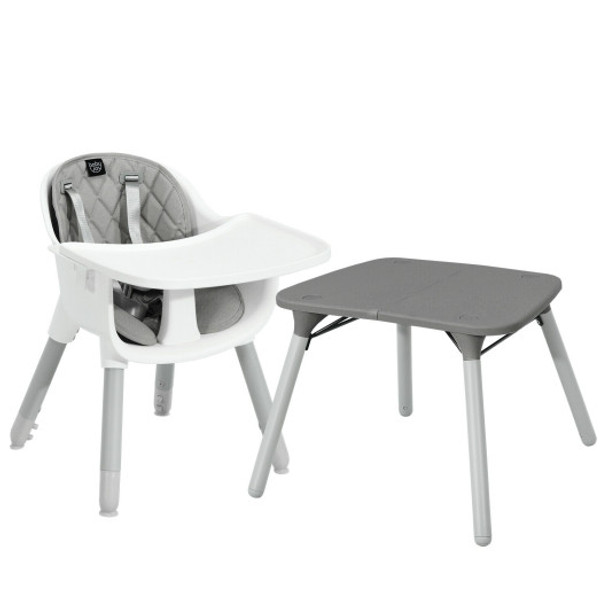 4 in 1 Baby Convertible Toddler Table Chair Set with PU Cushion-Gray