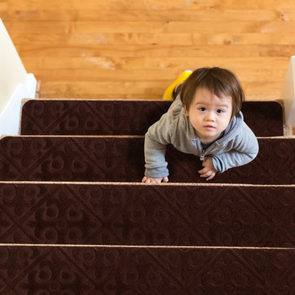 15Pcs Indoor Non-Slip Stair Carpet Mats for Wooden Steps-Brown