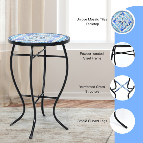 Mosaic Side Round Balcony Bistro End Table with Ceramic Tile Top