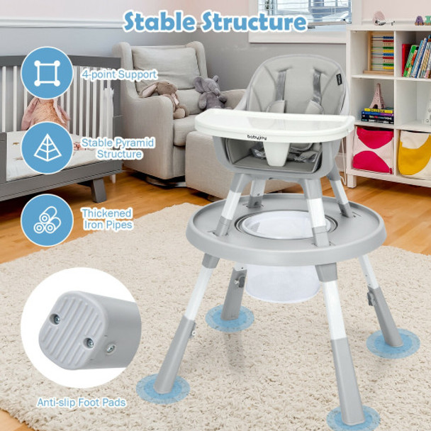 6 in 1 Baby High Chair Infant Activity Center with Height Adjustment-Gray