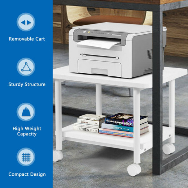Under Desk Printer Stand with 360° Swivel Casters-White