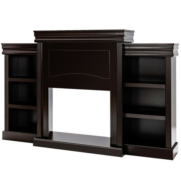 70 Inch Modern Fireplace Media Entertainment Center with Bookcase-Brown