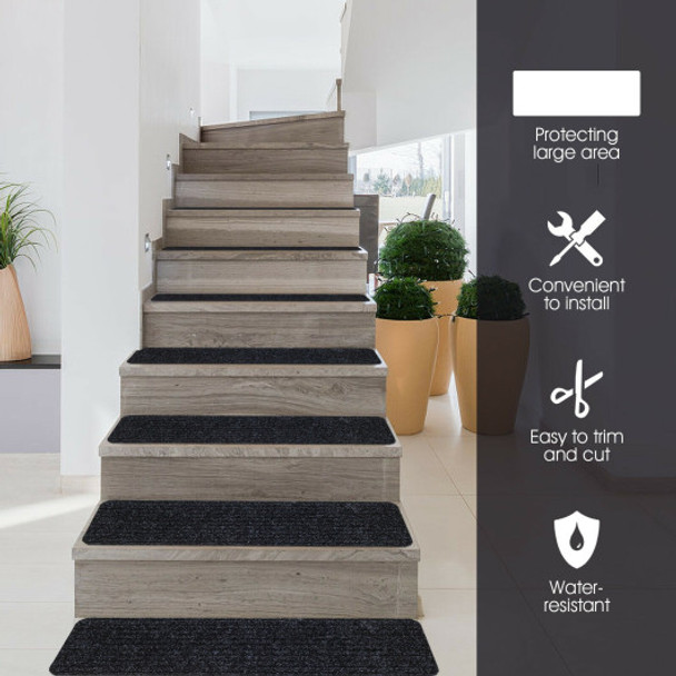 15 Pieces 30 x 8 Inch Slip Resistant Soft Stair Treads Carpet-Black