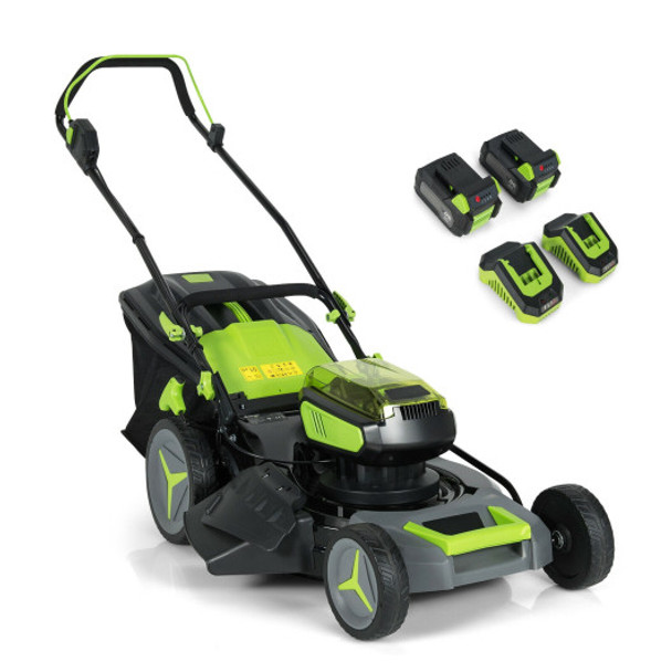 40V 18 Inch Brushless Cordless Push Lawn Mower 4.0Ah Batteries and 2 Chargers-Green