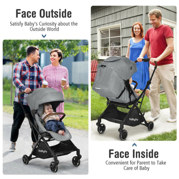 2-in-1 Convertible Aluminum Baby Stroller with Adjustable Canopy-Gray