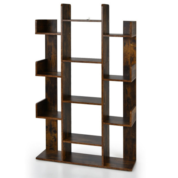 Bookshelf Tree-Shaped Bookcase with 13 Storage Shelf-Brown