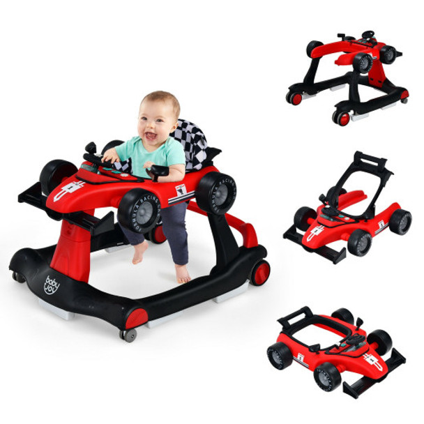 4-in-1 Foldable Activity Push Walker with Adjustable Height-Red