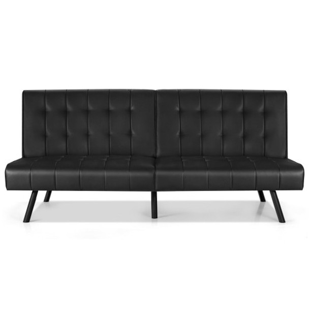 Futon Sofa Bed PU Leather Convertible Folding Couch Sleeper Lounge-Black