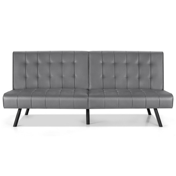 Futon Sofa Bed PU Leather Convertible Folding Couch Sleeper Lounge-Gray