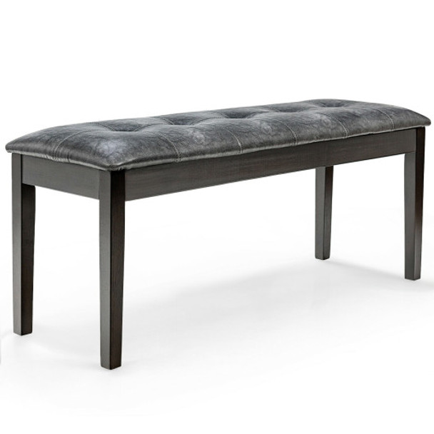 Upholstered Dining Room PU Bench Solid Wood Button Tufted-Gray