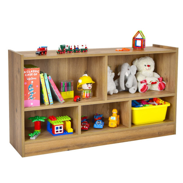 Kids 2-Shelf Bookcase 5-Cube Wood Toy Storage Cabinet Organizer-Natural