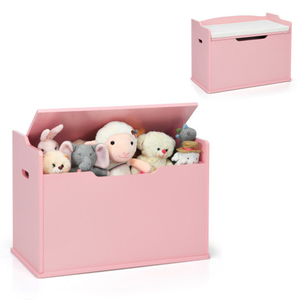 Kids Toy Wooden Flip-top Storage Box Chest Bench with Cushion Hinge-Pink