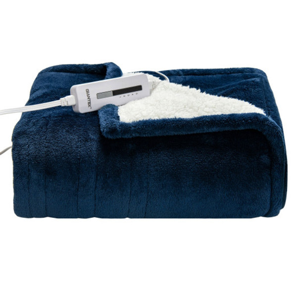 60 Inch x 50 Inch Electric Heated Throw Flannel and Sherpa Double-sided Flush Blanket-Blue