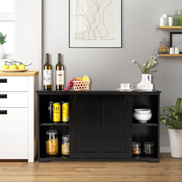 Kitchen Storage Cupboard Cabinet with Sliding Door-Black