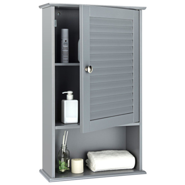 Bathroom Wall Mount Storage Cabinet Single Door with Height Adjustable Shelf-Gray