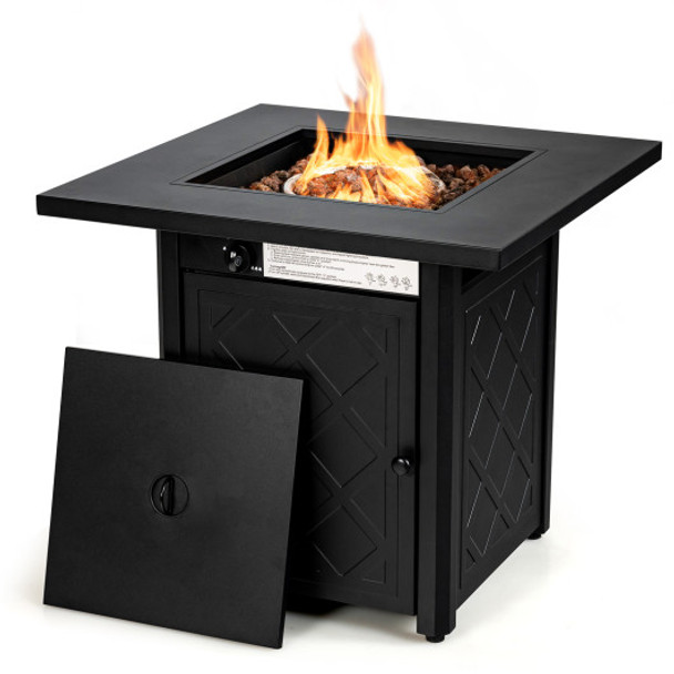 28 Inch Propane 50 000 BTU Patio Square Gas Fireplace with Lava Rock-Black