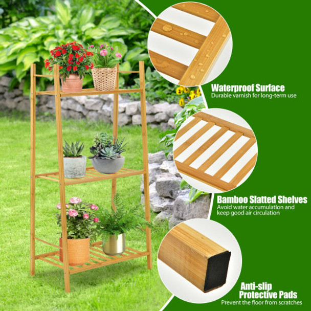 3 Tiers Vertical Bamboo Plant Stand-Natural