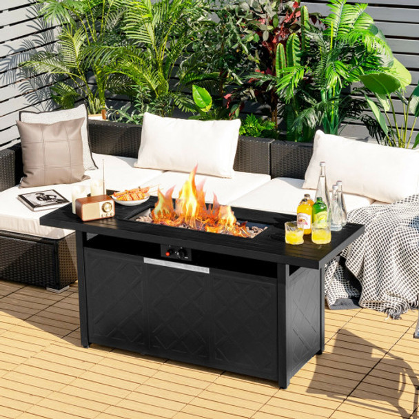 57 Inch 50000 Btu Rectangular Propane Outdoor Fire Pit Table-Black