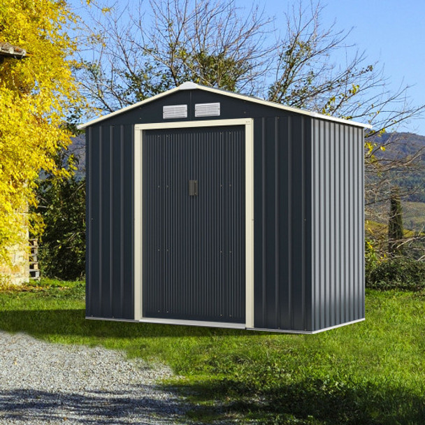 7 Feet X 4 Feet Metal Storage Shed with Sliding Double Lockable Doors-Gray