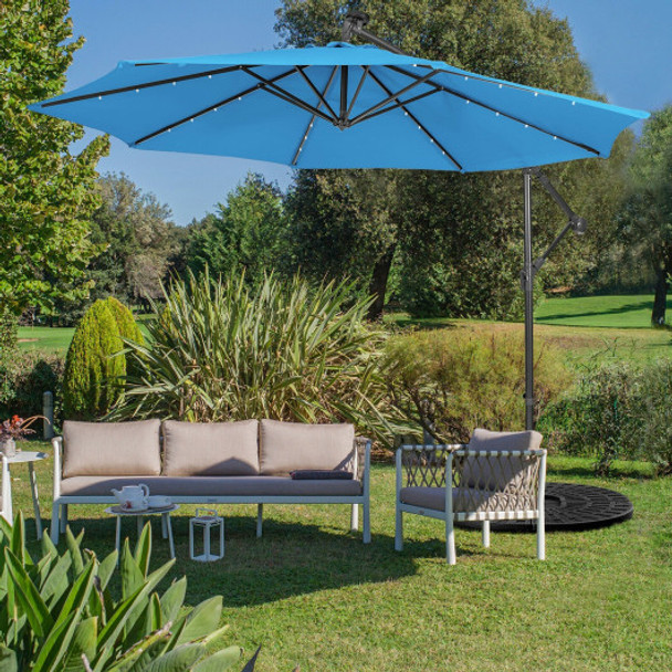 10 Feet Patio Solar Powered Cantilever Umbrella with Tilting System-Blue