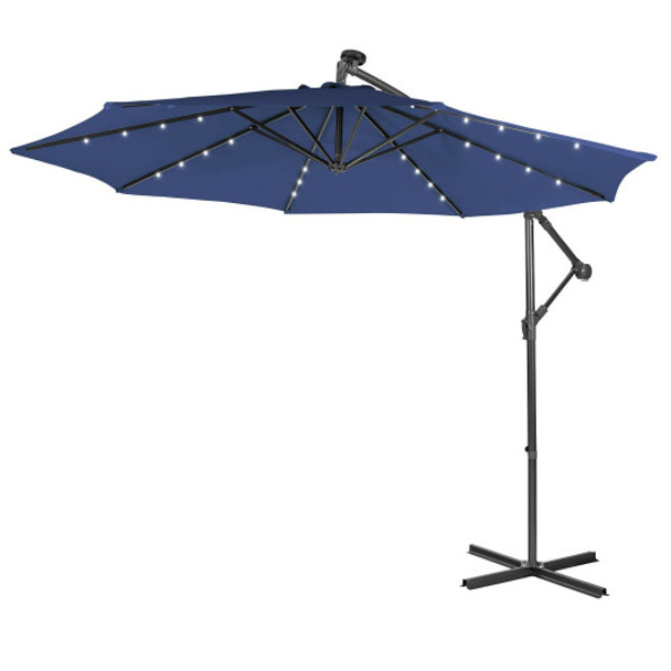 10 Feet Patio Solar Powered Cantilever Umbrella with Tilting System-Navy