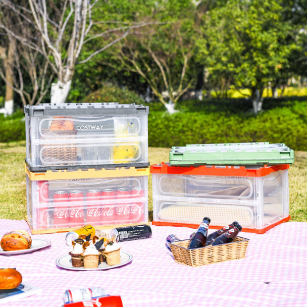 4 Pack Collapsible and Stackable Plastic Storage Bins with Attached Lid-M