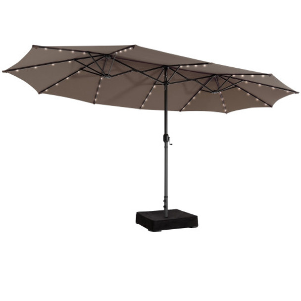 15 Feet Double-Sided Patio Umbrella with 48 LED Lights-Brown